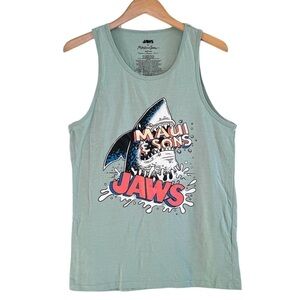 🌈 6/$60, Maui & Sons Jaws, Sage Green, Jaws Graphic Tank Top, Medium